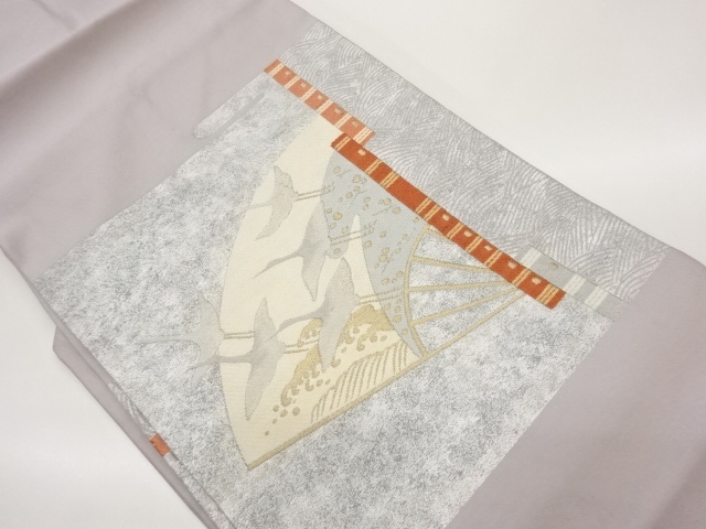 引箔鶴に笛・扇・荒波模様織出し名古屋帯